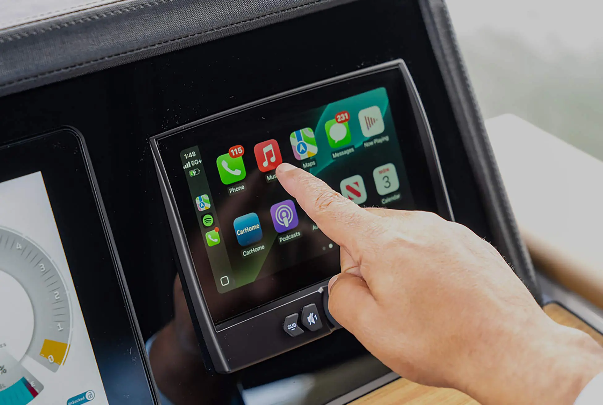 A person using the touchscreen